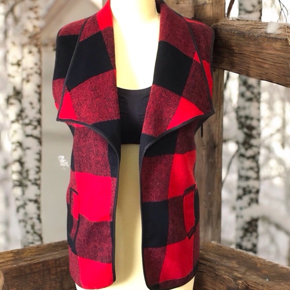 Open Front Buffalo Plaid Flannel Vest - Picture 2 of 10